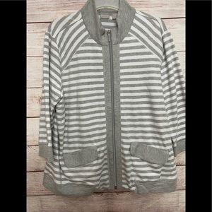 CHICOS ZENERGY 3 (XL 16 18) Heather Stripe Jacket Full Zip 3/4 Sleeve Mock Neck